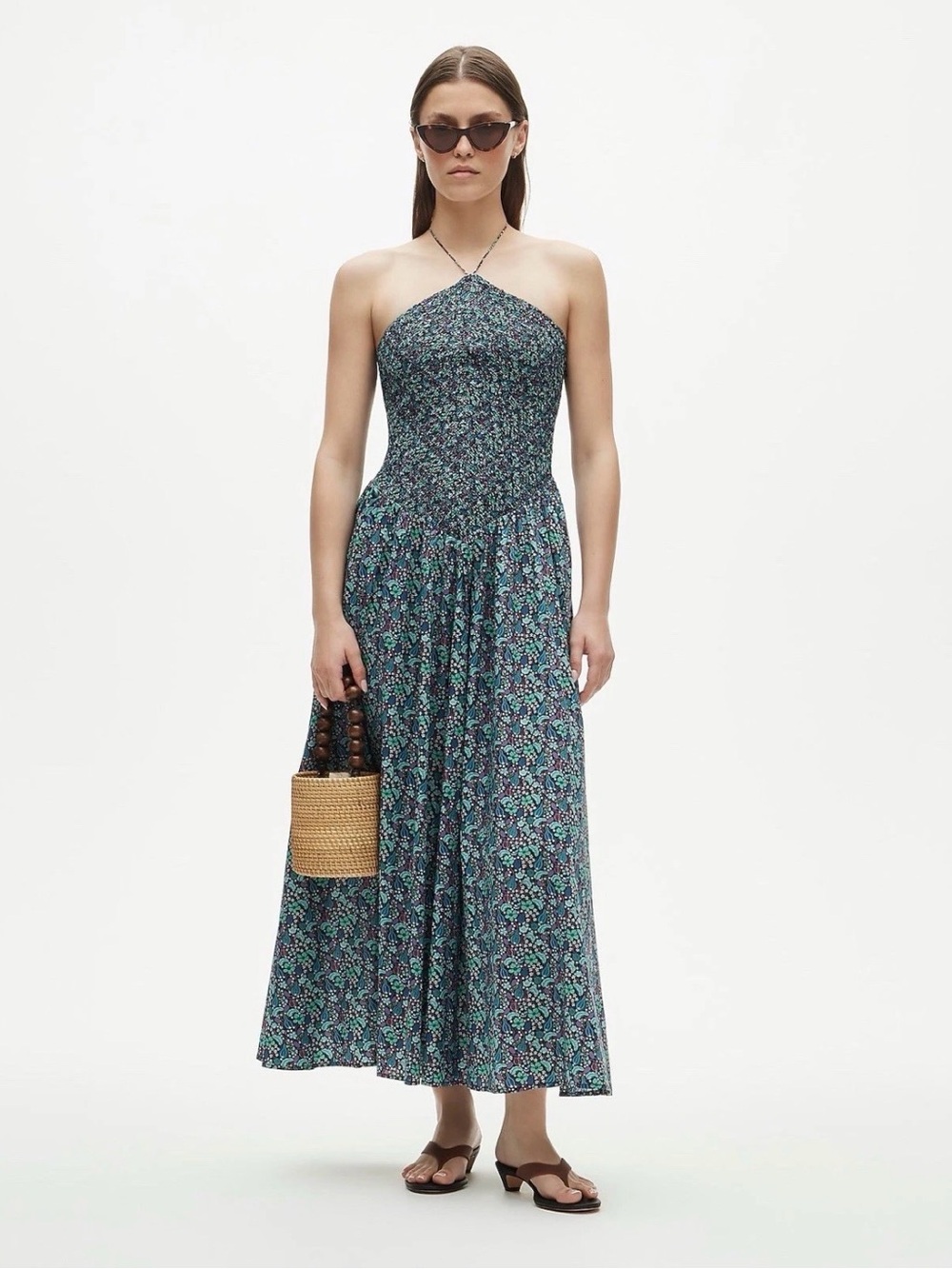 J. Crew Teal Floral Smocked Halter Maxi Dress NWT